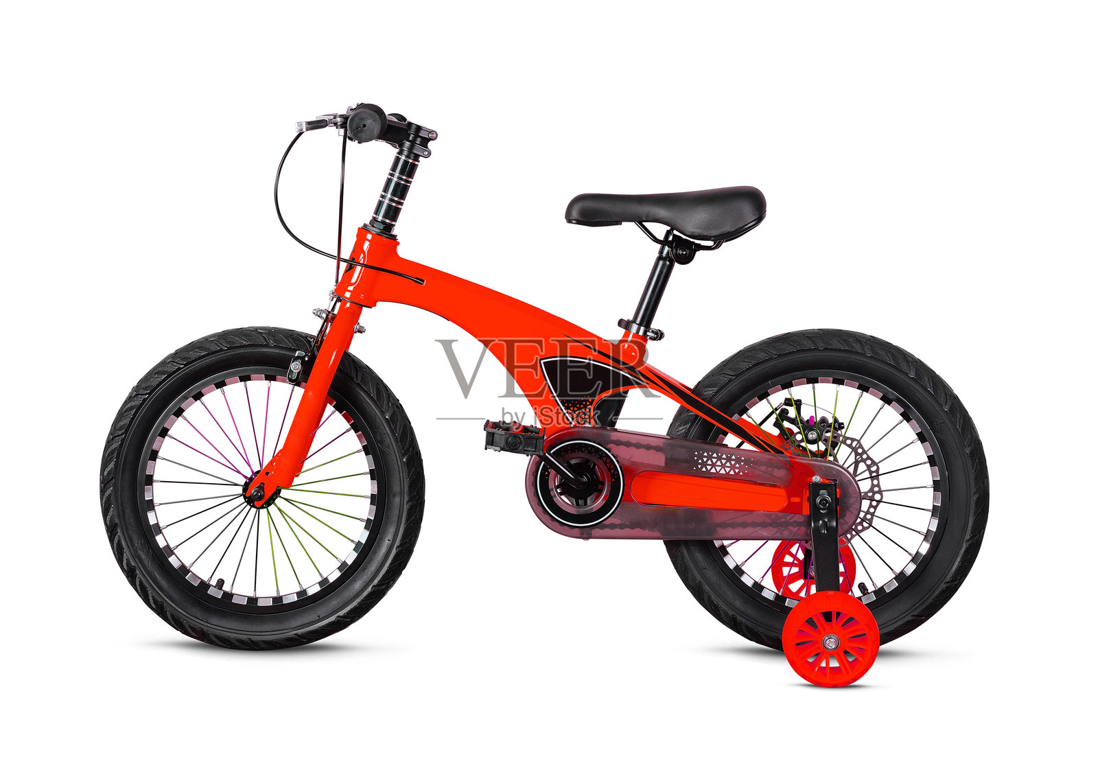 红色儿童自行车孤立在白色背景上照片摄影图片