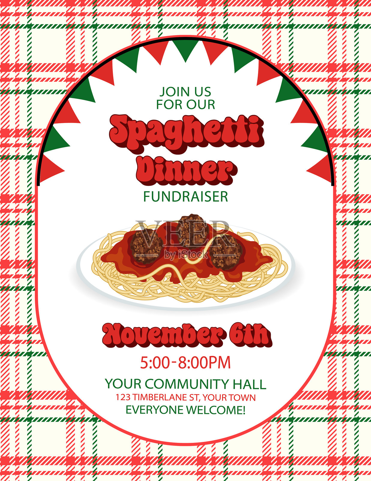 意大利面晚餐筹款海报模板插画图片素材