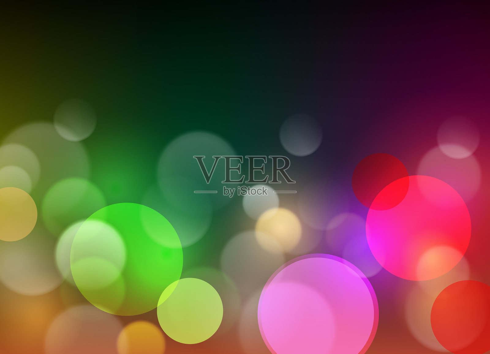 柔和多彩的散景光效在黑色背景上插画图片素材