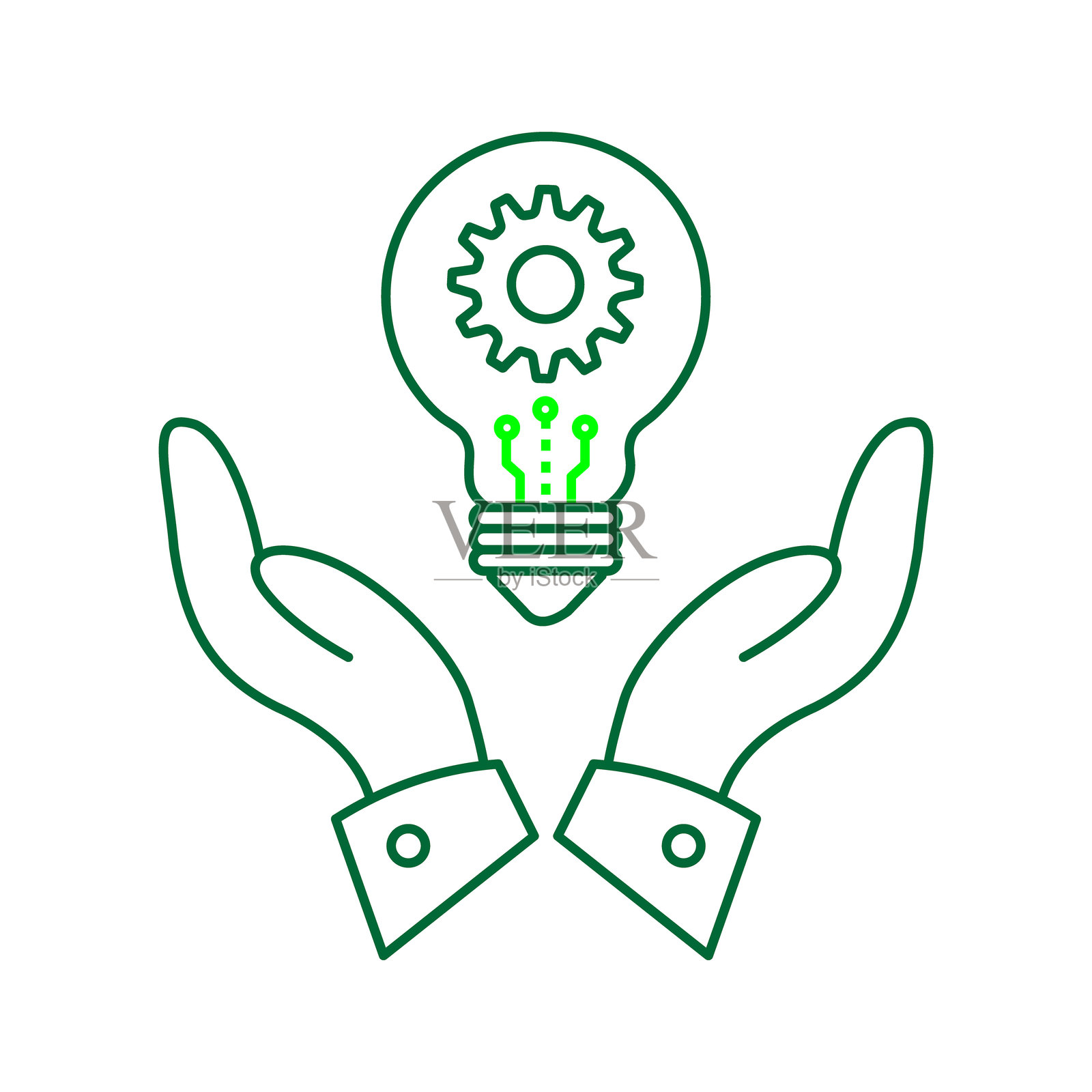 创新安全与人工智能手部矢量图标设计，人工智能手，人工智能，灯泡，创意保护，创造力插画图片素材