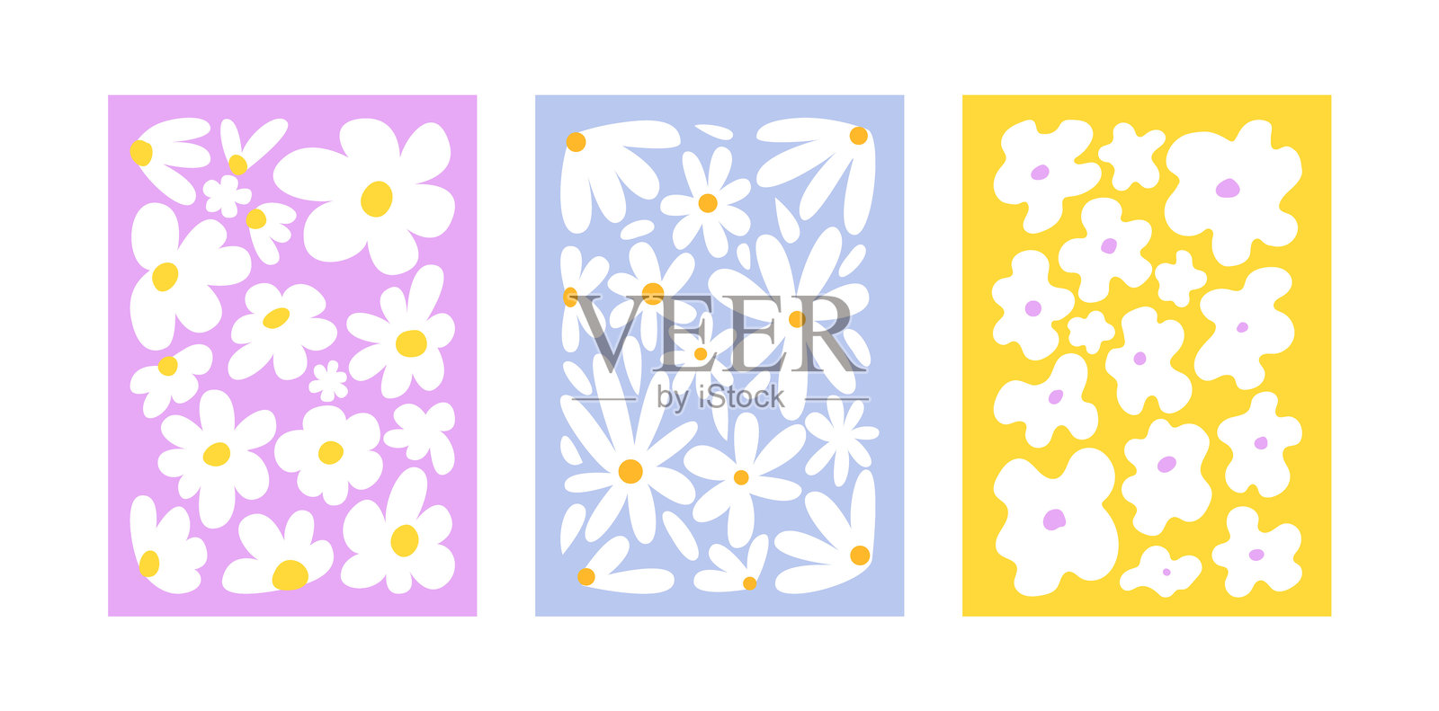 复古迷幻风格的粉彩花卉海报系列插画图片素材