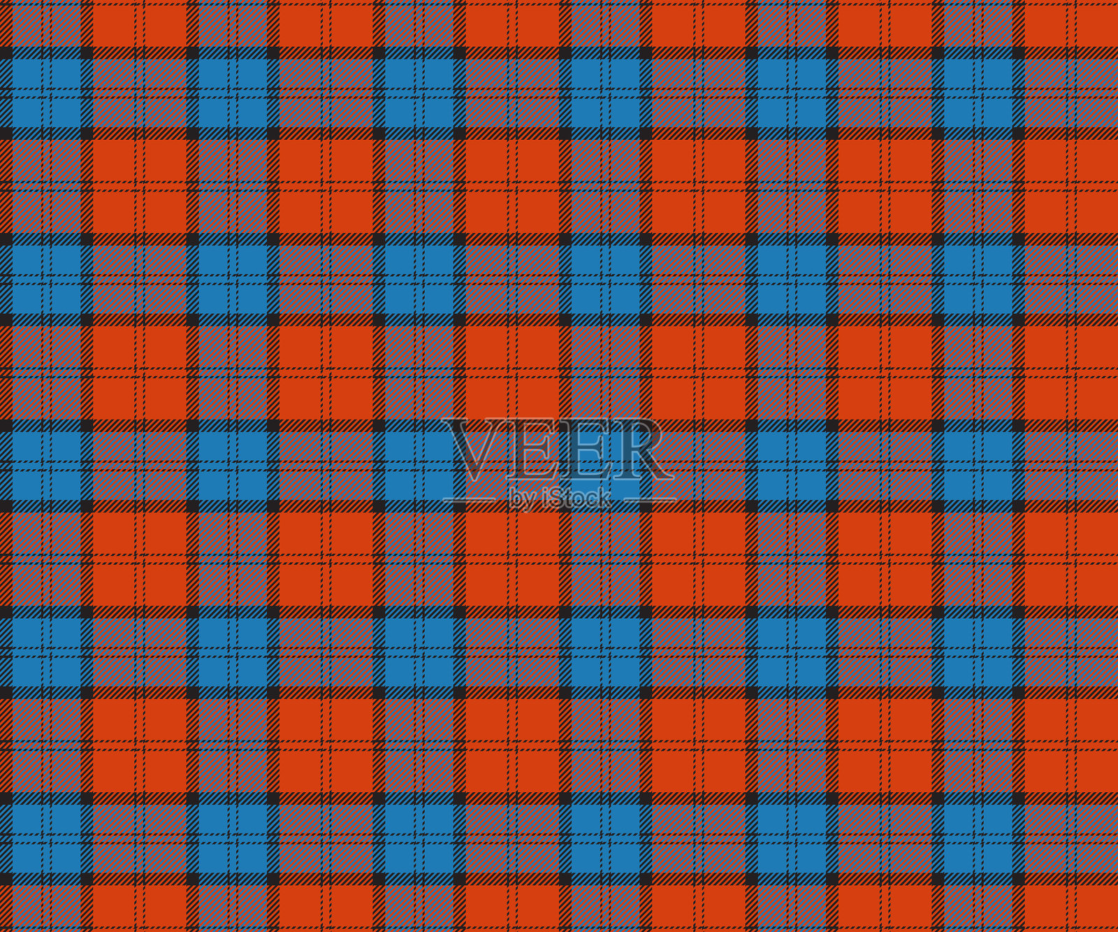 格子布料图案，橙色、蓝色、黑色，适用于纺织品和设计服装、裙子、裤子、围裙、桌布、毯子或装饰。矢量插图。插画图片素材