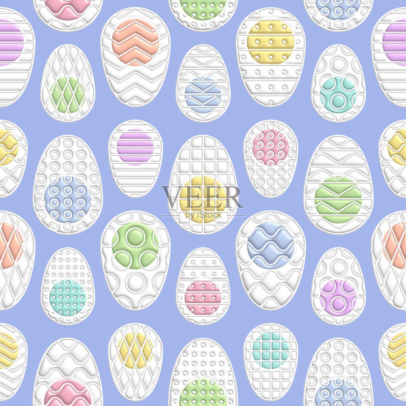 无缝复活节图案，色彩斑斓的复活节彩蛋。简约的蓬松膨胀设计。插画图片素材