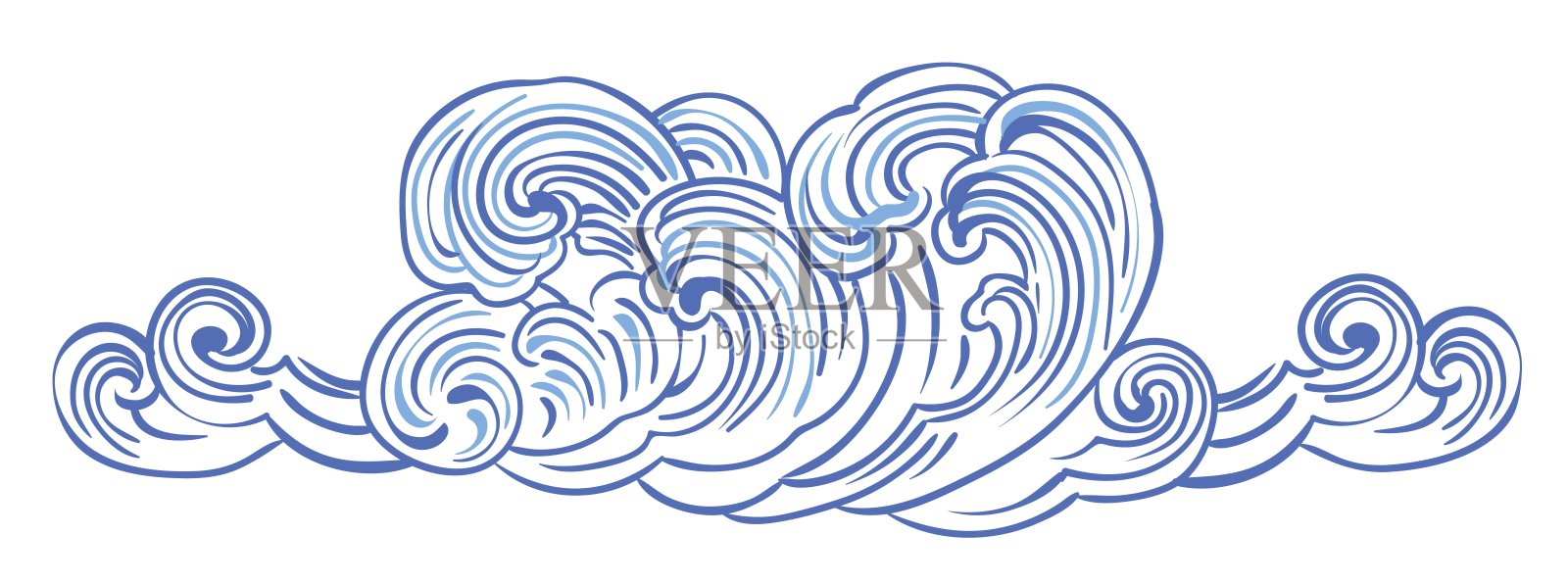 日本风格概念，海浪壁纸矢量图。蓝色线条海浪装饰。插画图片素材
