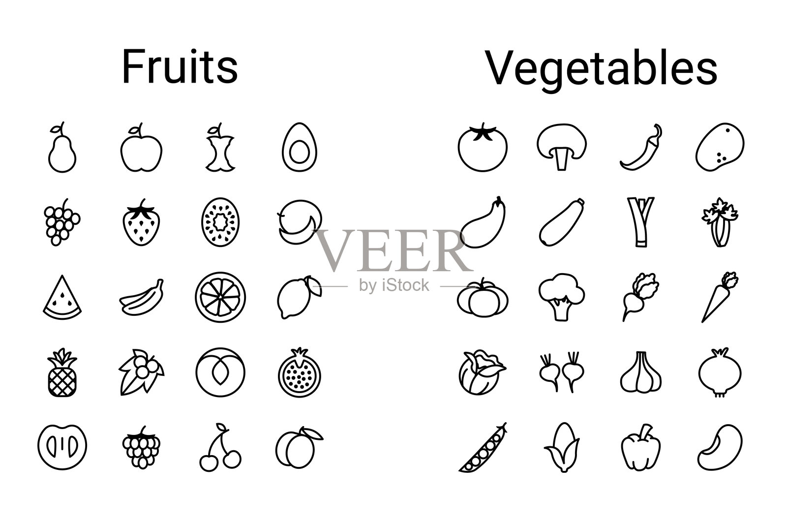 水果和蔬菜图标集轮廓插画图片素材