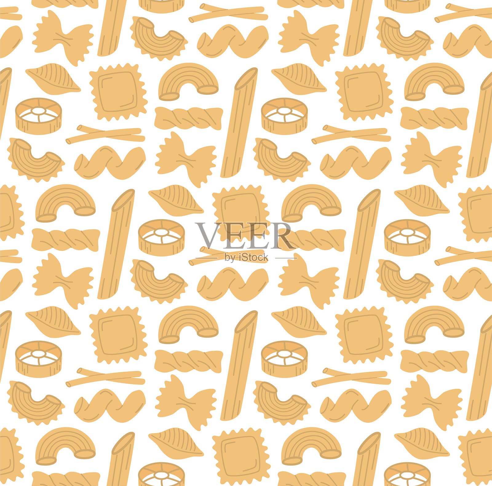 不同形状意大利面的无缝图案。插画图片素材