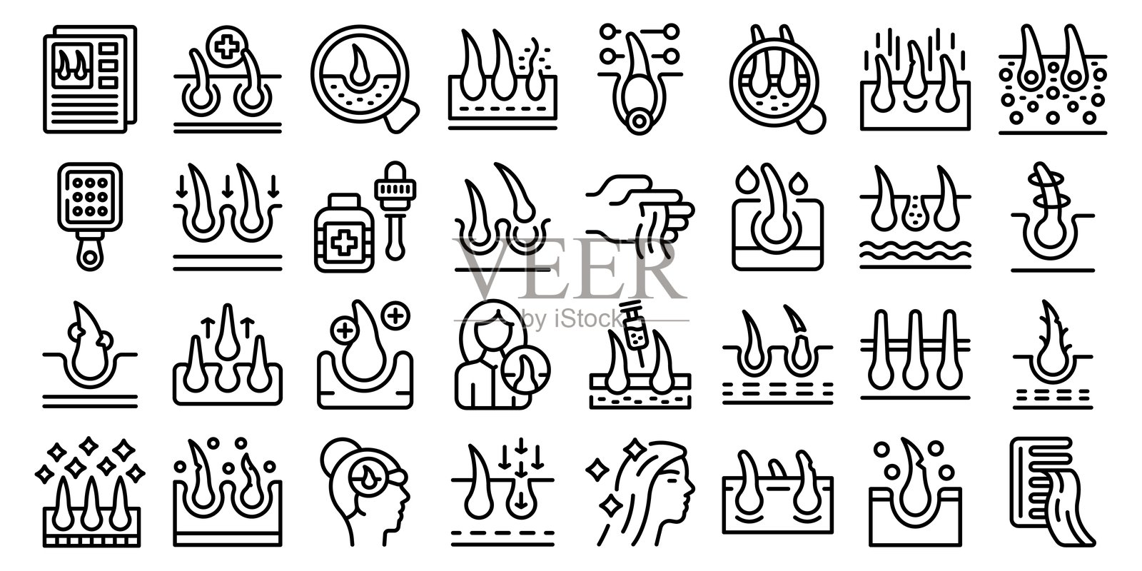 毛发医学的发型师图标轮廓集插画图片素材