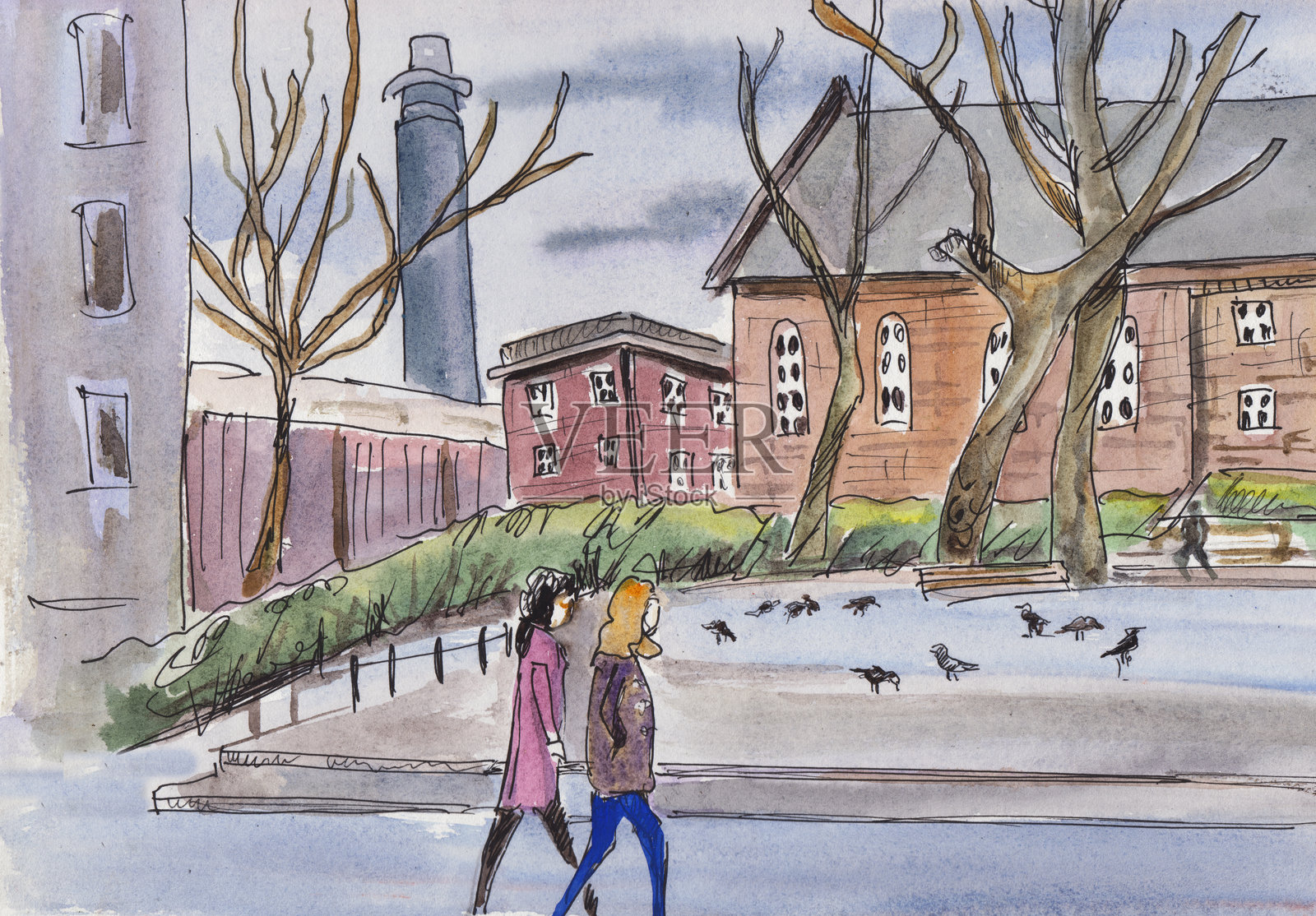 在城市里漫步插画图片素材