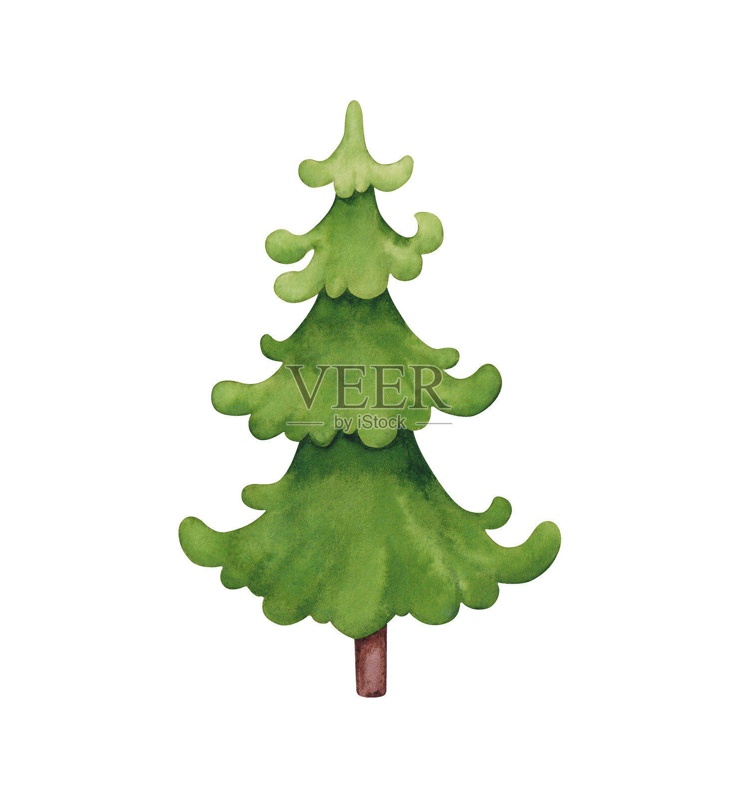 水彩卡通圣诞树。手绘插图，背景为白色。插画图片素材
