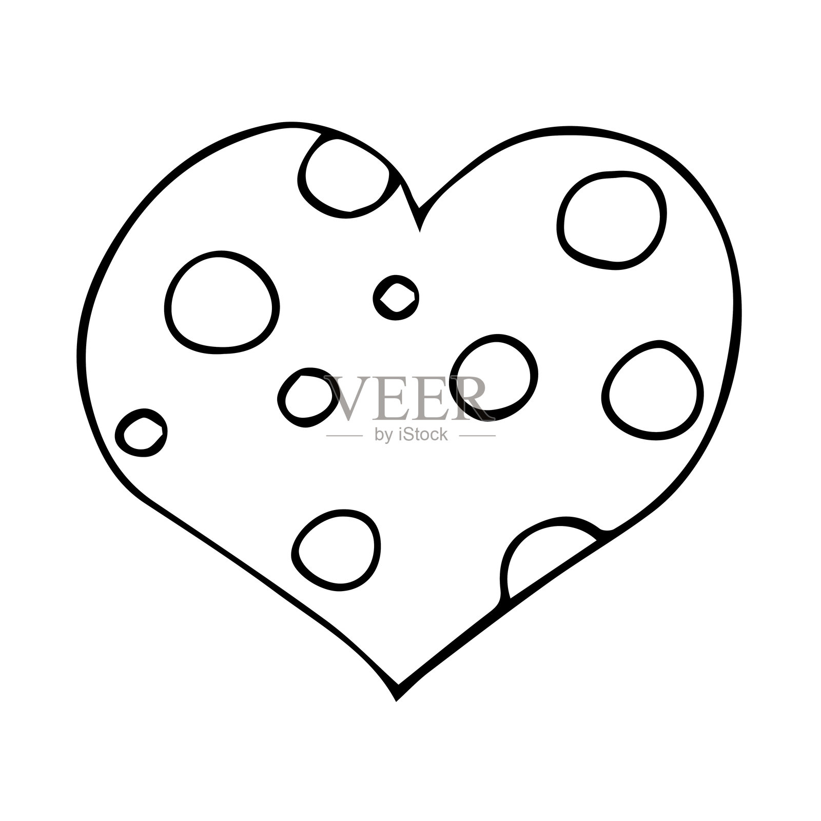 黑色线条手绘心形涂鸦，背景为白色。插画图片素材