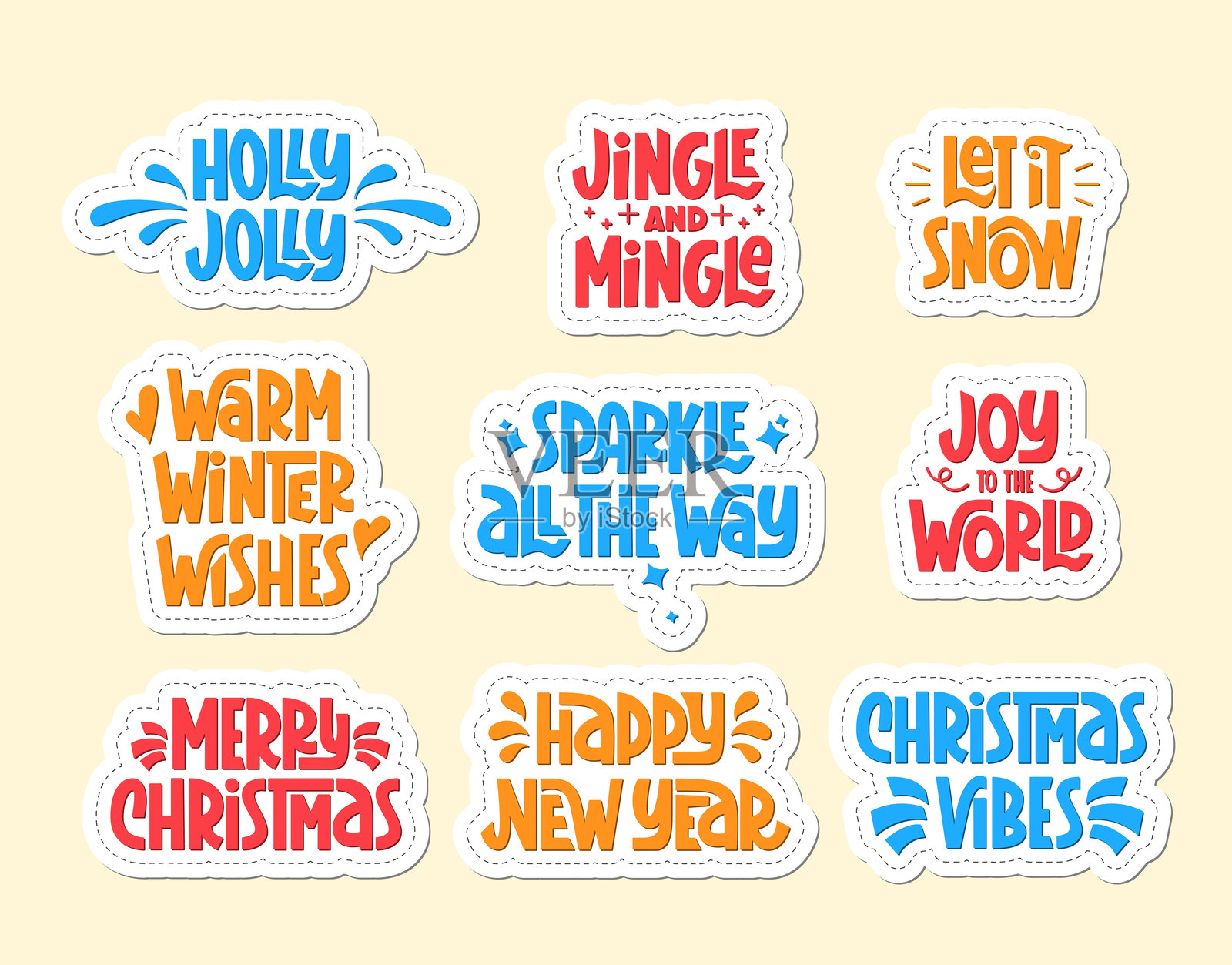 圣诞节节日短语贴纸收集。向量手写字母的圣诞节报价集。插画图片素材