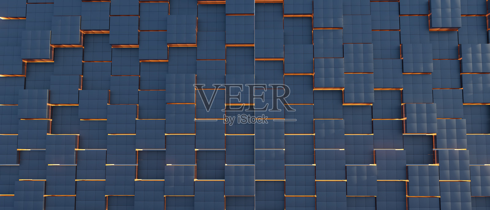 蓝色墙壁上的黑色和橙色设计的3D渲染插图照片摄影图片