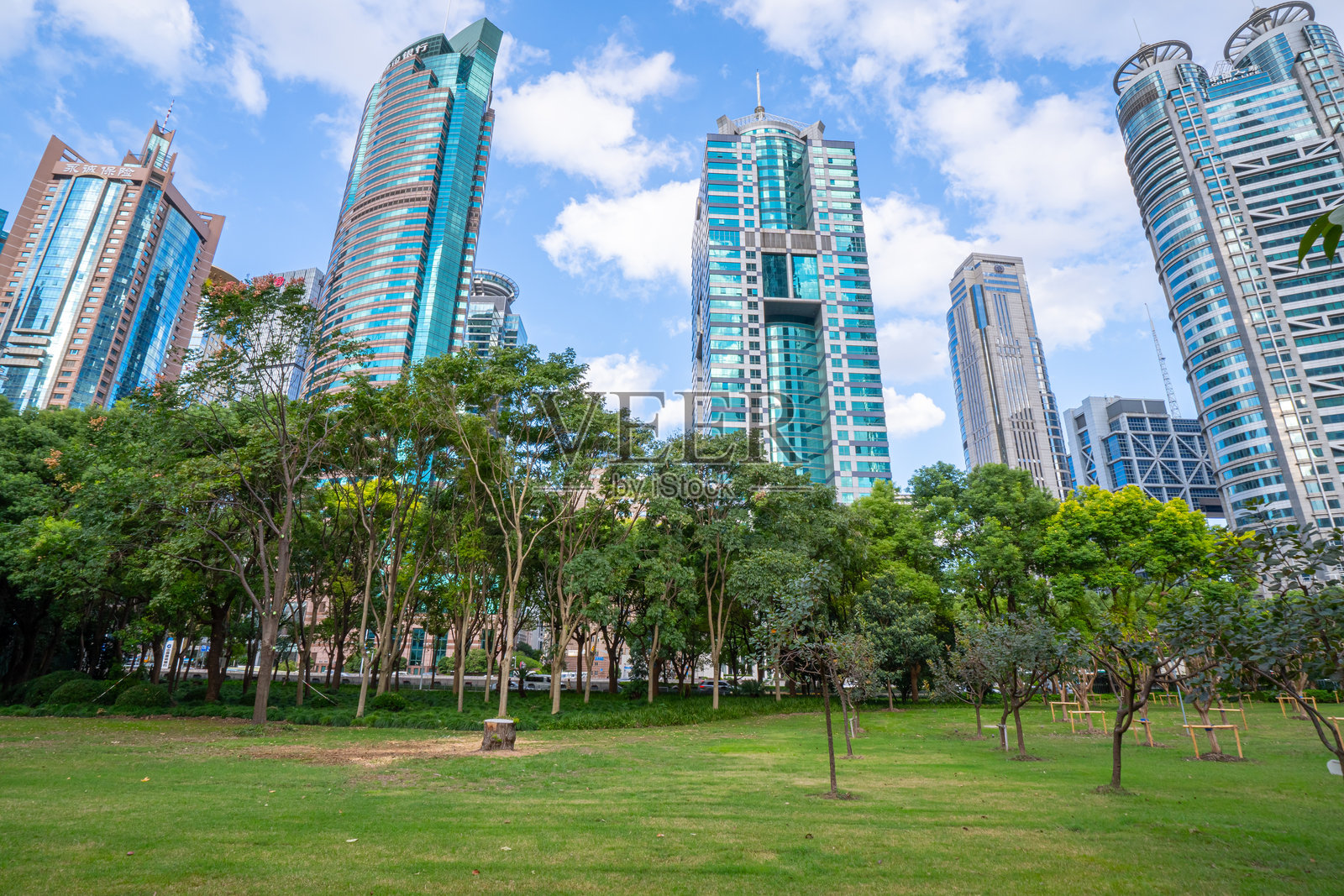 上海陆家嘴CBD的中央公园照片摄影图片