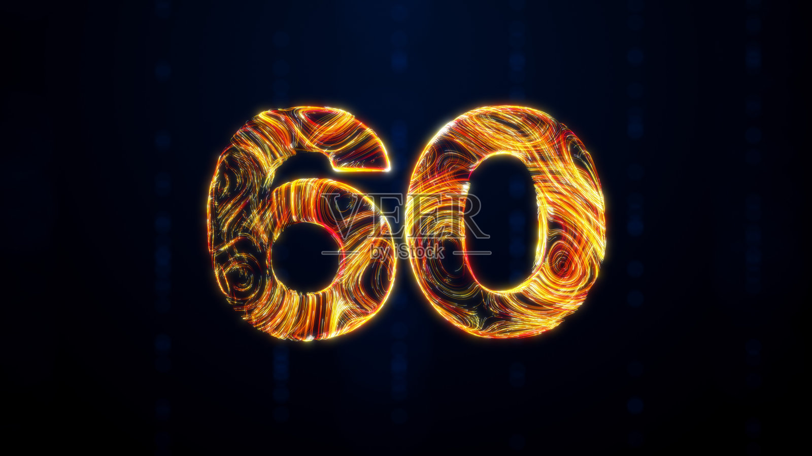 蓝色散景背景上的60个带火焰发丝的3D粒子照片摄影图片