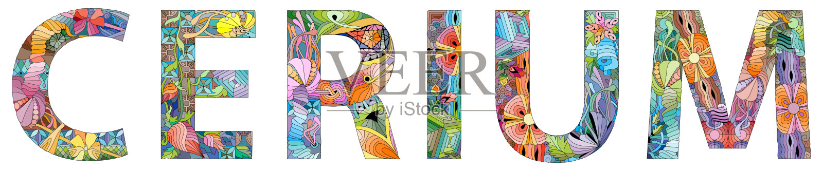 词汇铈。铈是一种化学元素。用于装饰的矢量禅绕图形。插画图片素材