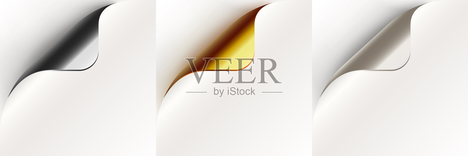 卷曲的页面角落，新设计公告信息。卷纸角落套装。插画图片素材