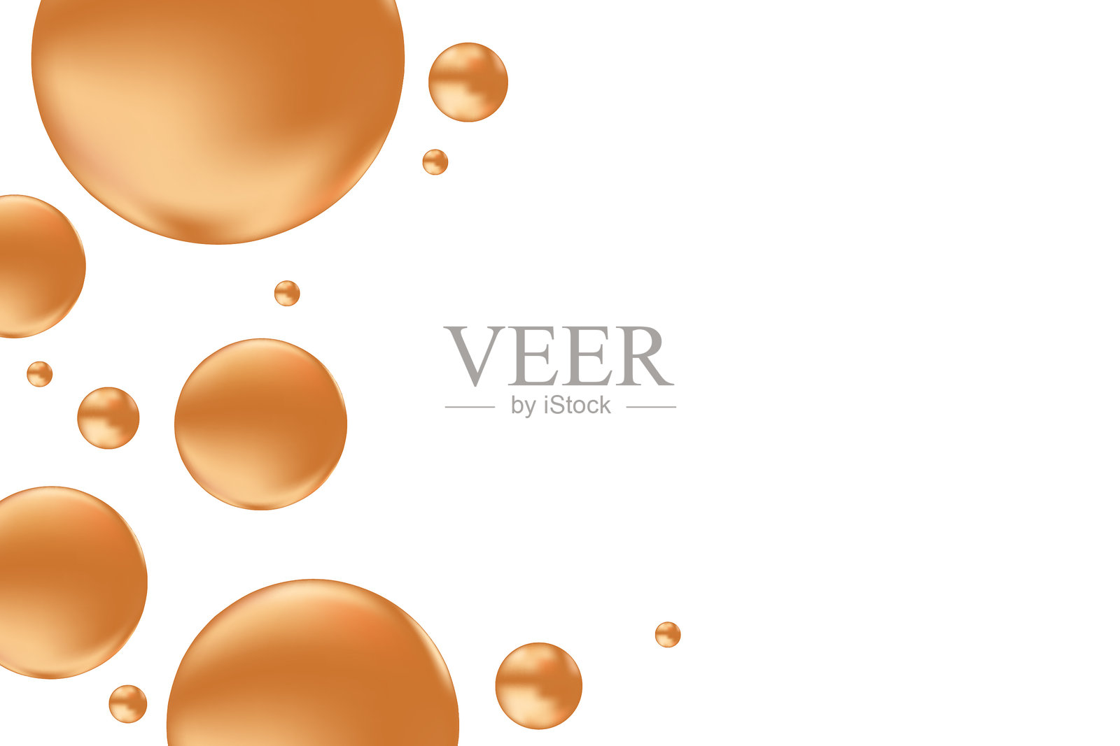 发光的液态棕色三维气泡或液滴，独立于透明背景。适用于美容学、美容科学和护肤分子概念的美学构图。插画图片素材