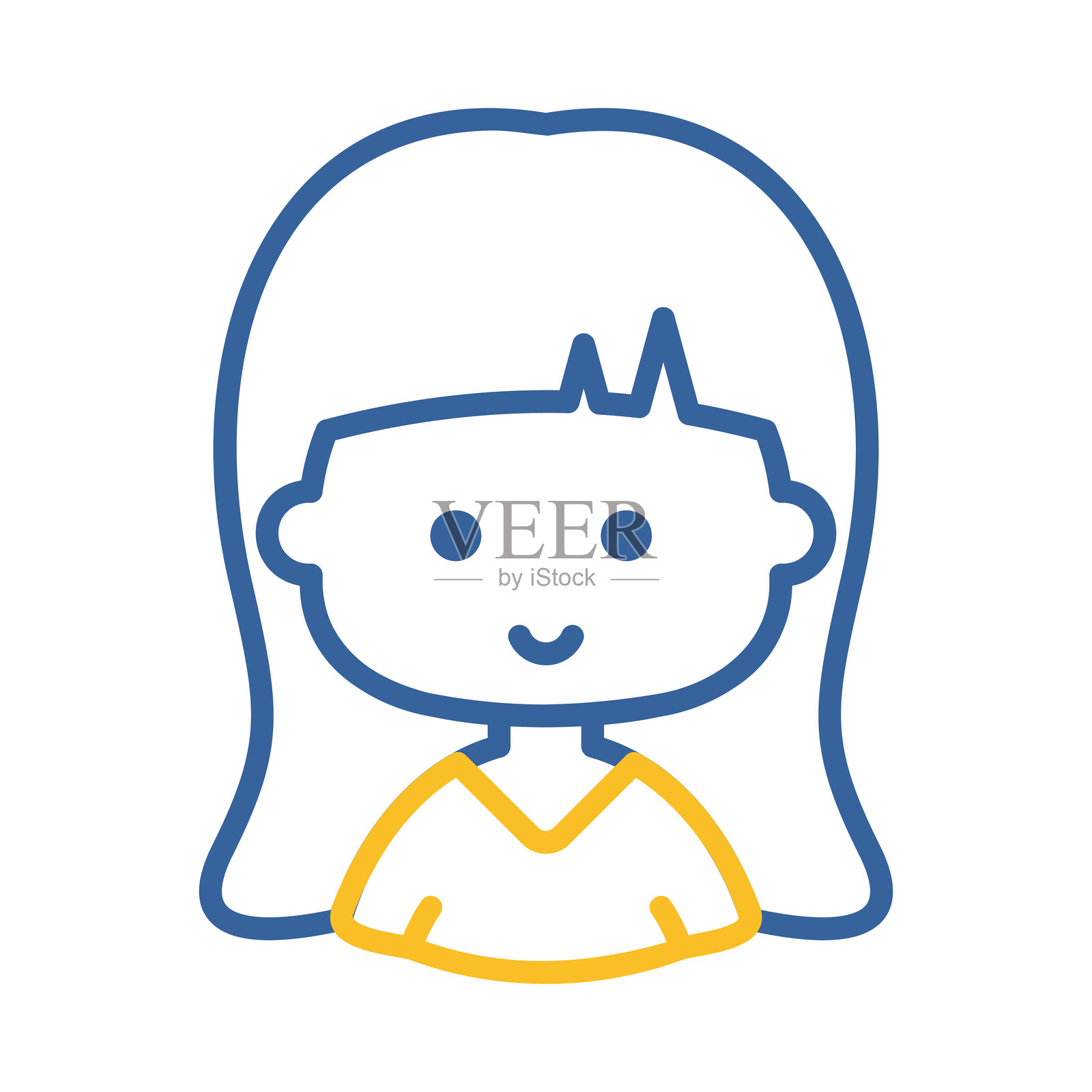 长直发女性女孩矢量图标插画图片素材