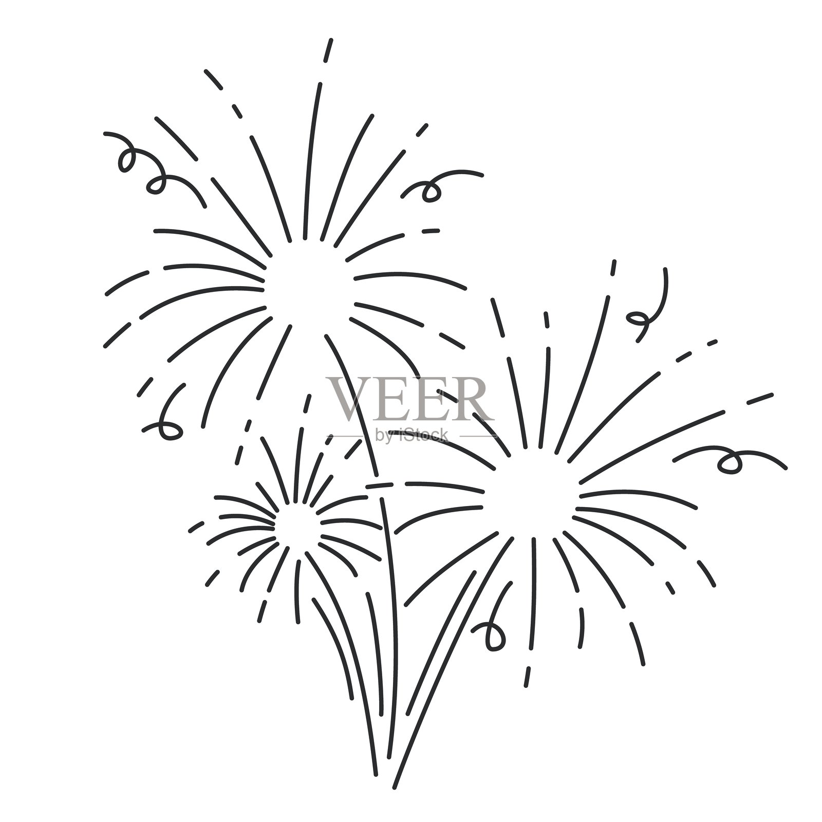 烟花爆炸，火焰和火花的线条图标插画图片素材