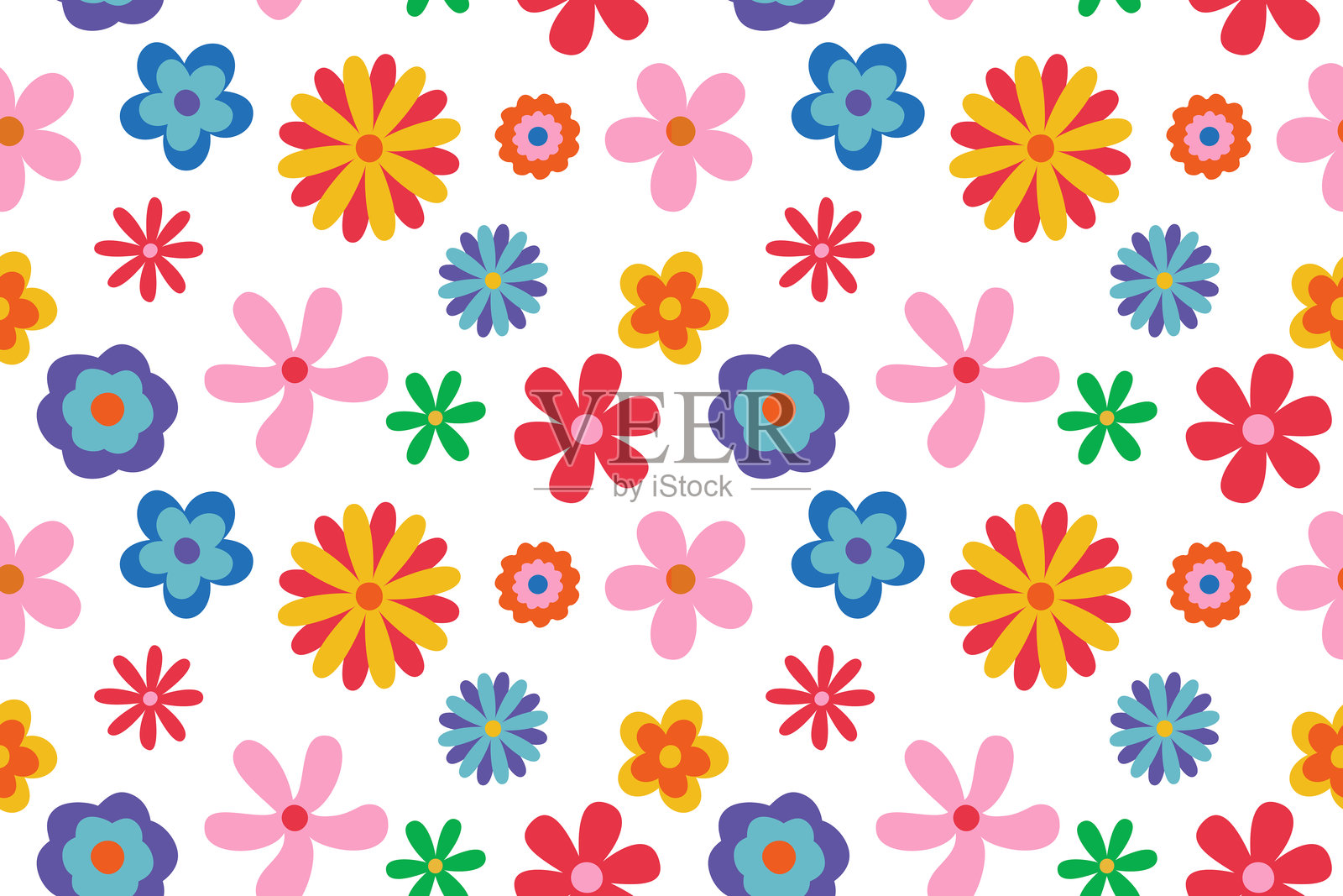 花卉无缝重复图案。这是一幅色彩丰富的花卉矢量插图。插画图片素材
