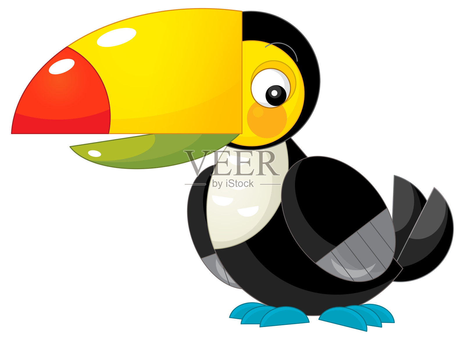 快乐的卡通动物热带鸟巨嘴鸟插图，适合儿童的白色背景插画图片素材