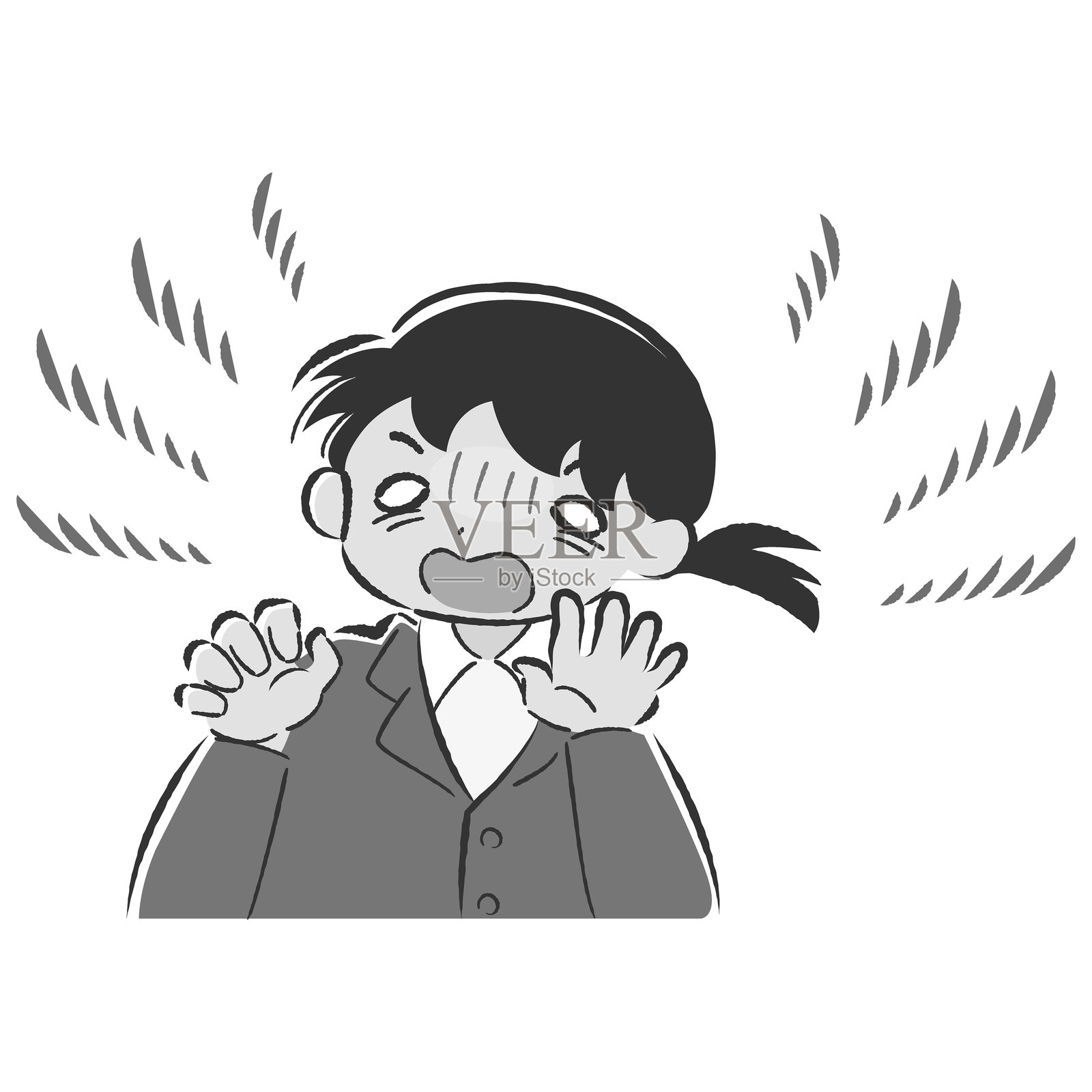 一位穿着西装的女性因惊讶而面色苍白的插图插画图片素材