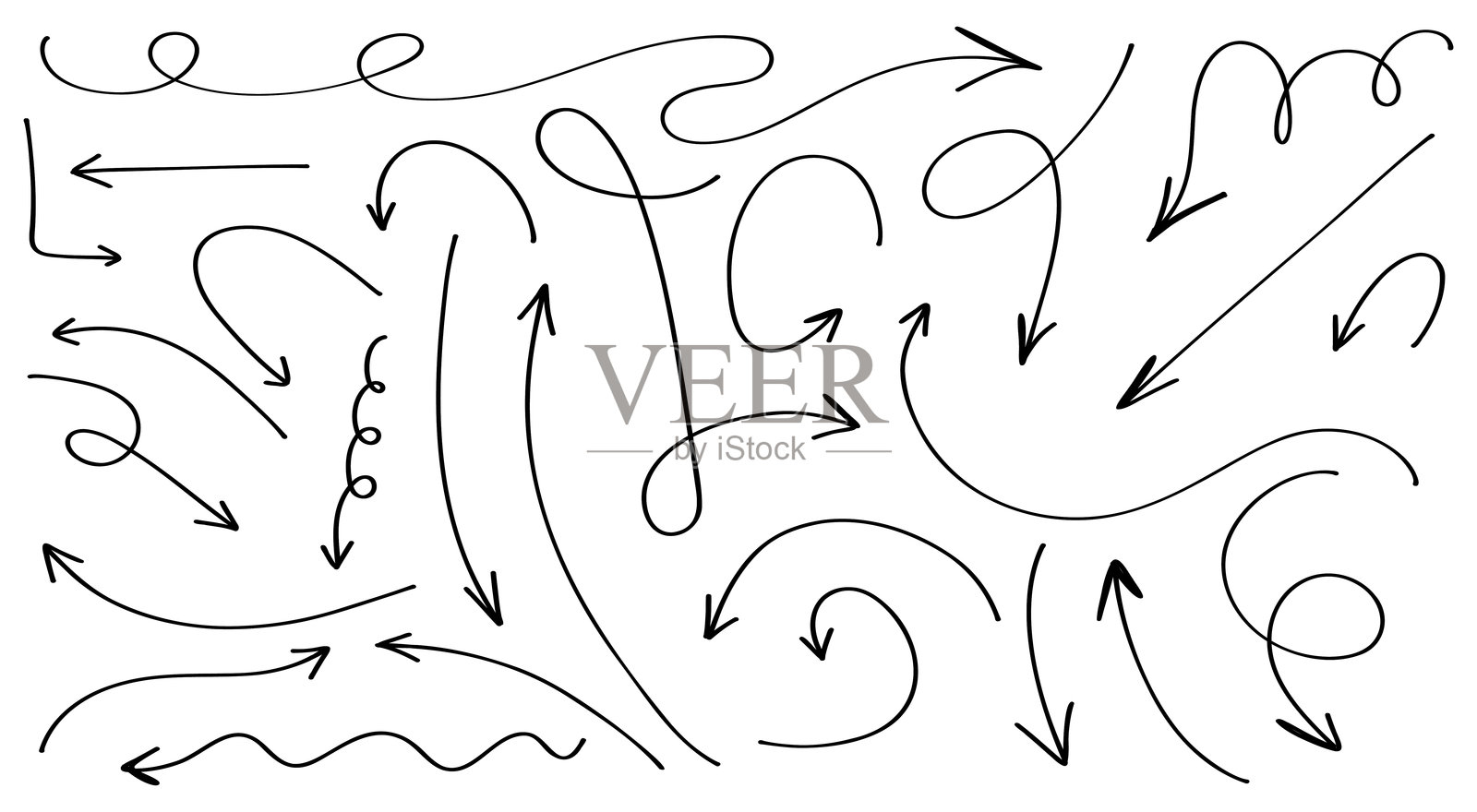 各种风格的独特黑色箭头设计插画图片素材