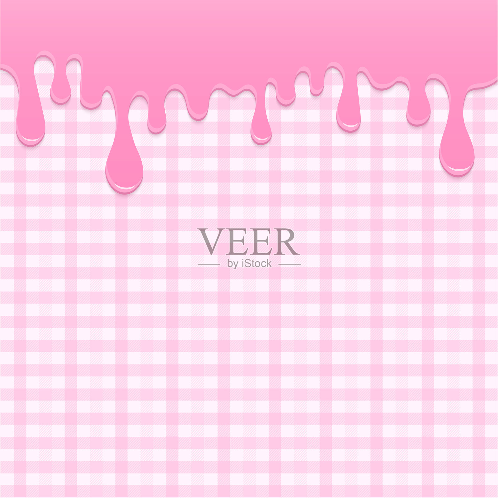 甜美的粉色融化糖霜在格子背景上插画图片素材