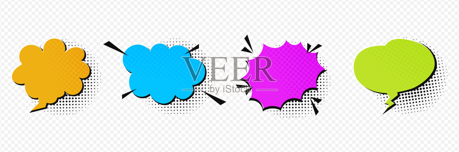 复古波普艺术风格的半色调背景上的卡通漫画空白对话框插画图片素材