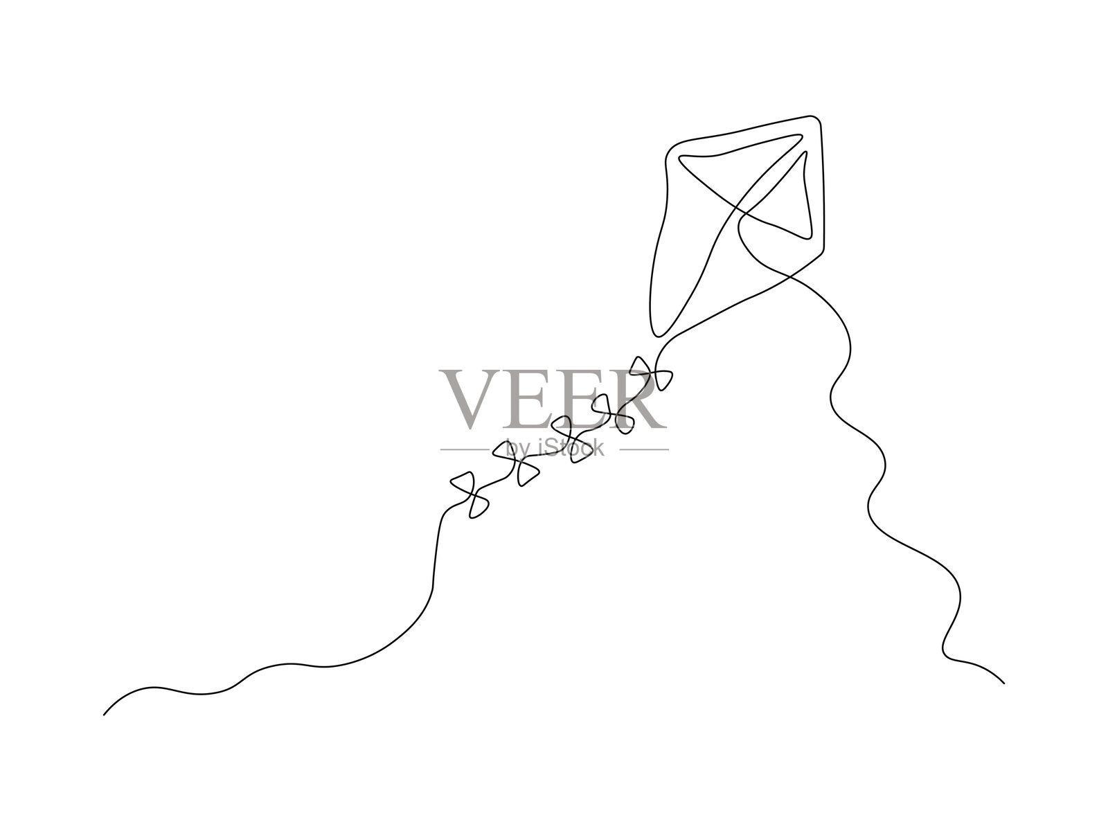 抽象飞风筝，连续一笔艺术手绘草图，标志插画图片素材