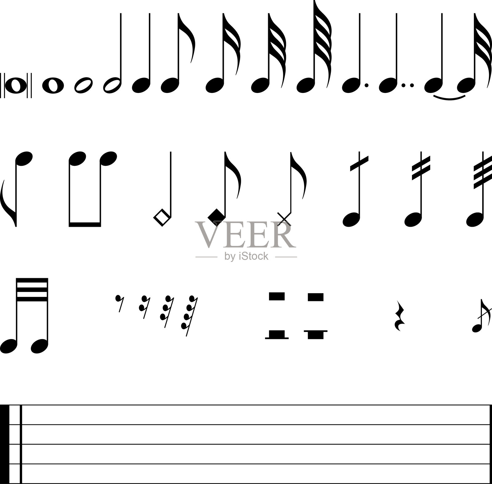 音乐音符图标集。音乐音符矢量插图。插画图片素材