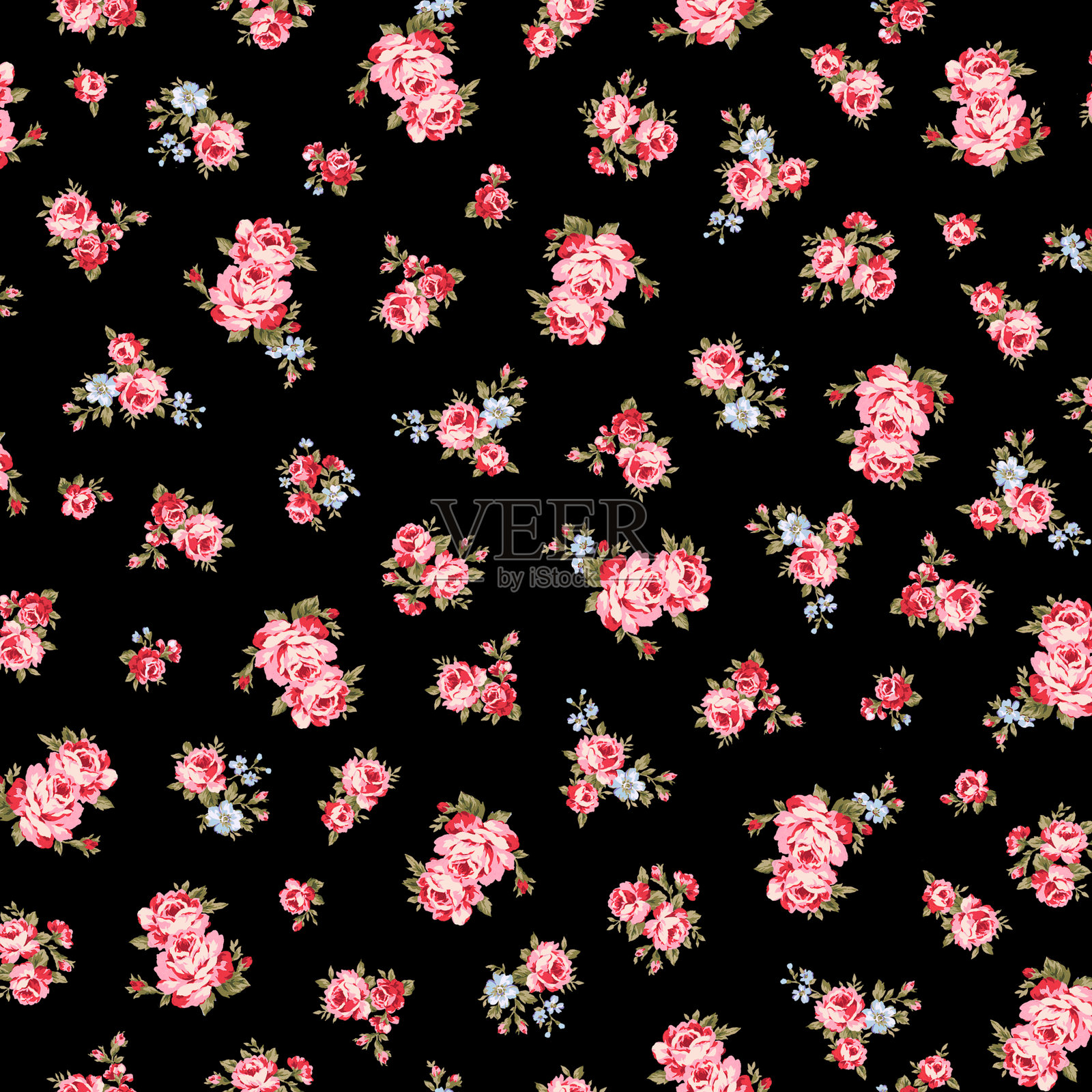 美丽的玫瑰图案，完美适用于纺织设计。插画图片素材