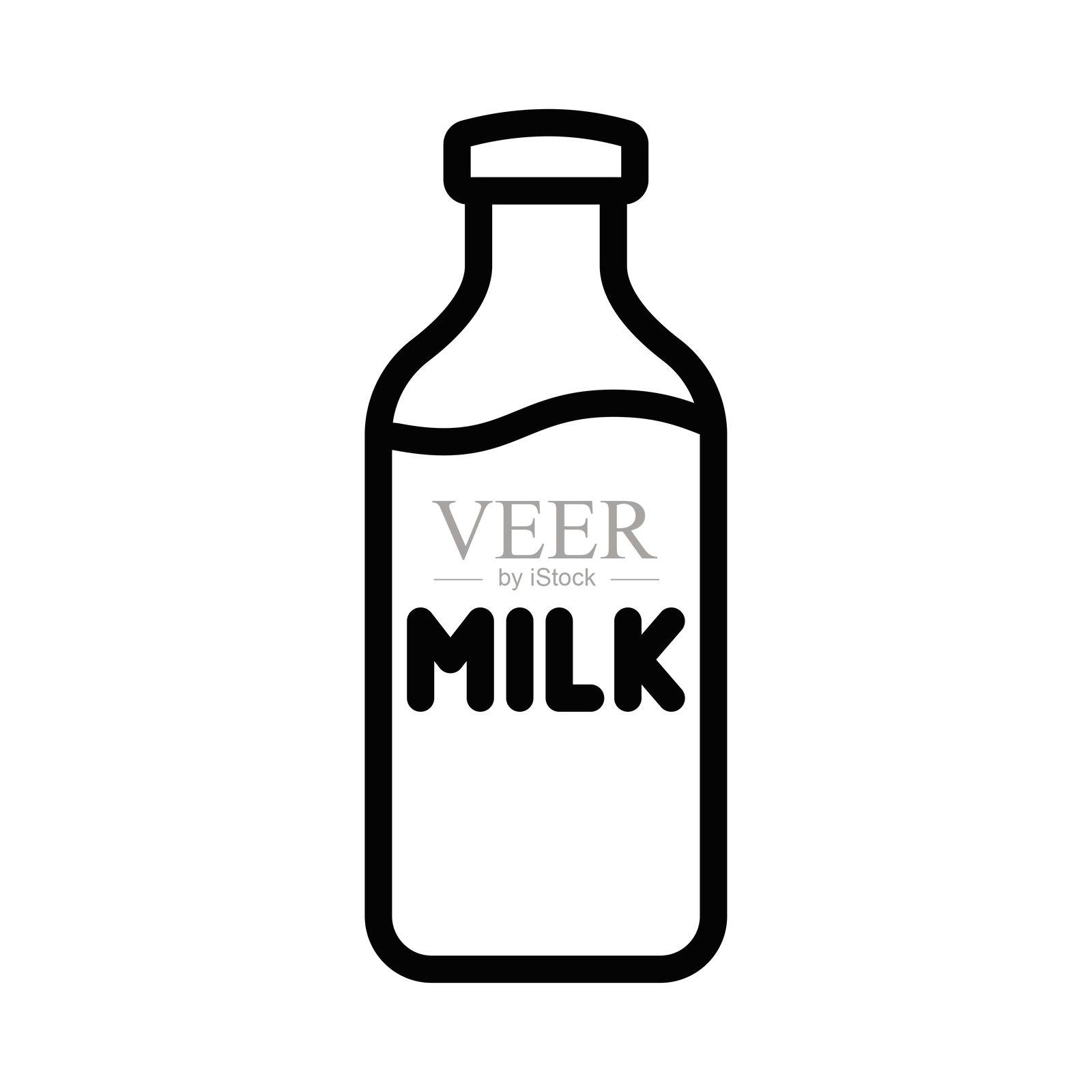 简约线条图标的牛奶瓶。适用于乳制品、饮料或营养品牌和包装设计。可编辑的线条。插画图片素材