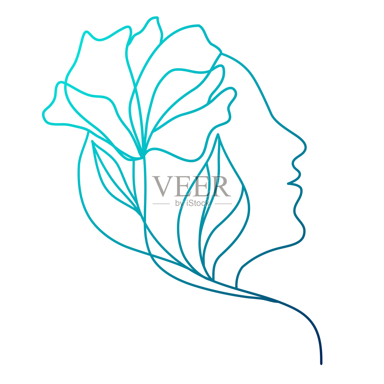 女性侧脸插花插图插画图片素材