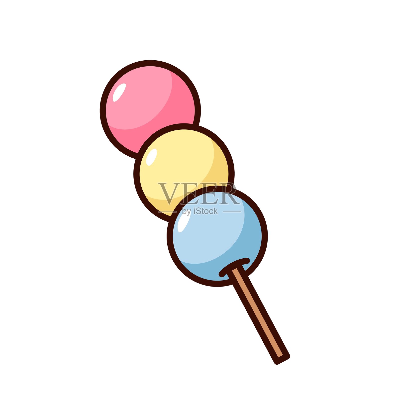 炫酷的卡通贴纸，描绘了串在棍子上的团子球插画图片素材