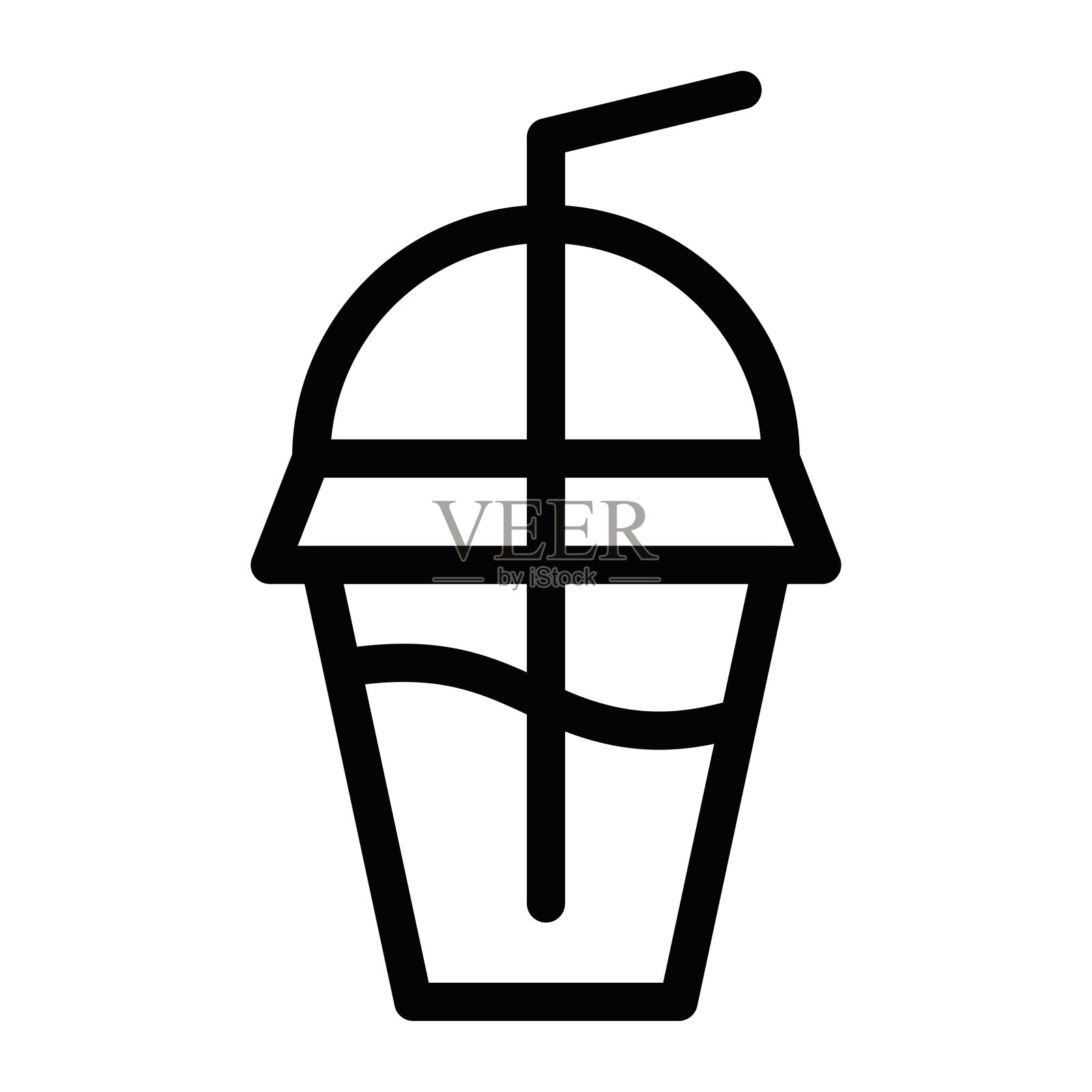 奶昔杯和吸管的线条图标，适合快餐、饮料或甜点主题。可编辑的线条。插画图片素材