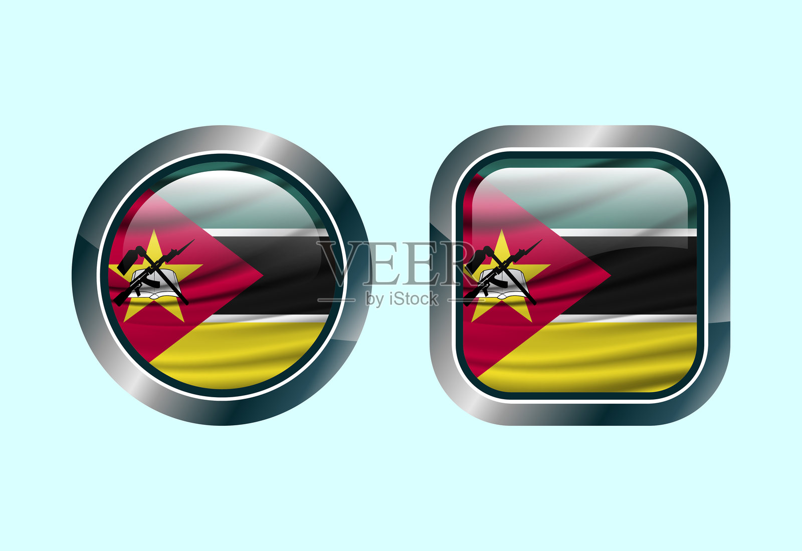 莫桑比克光泽旗帜按钮，高质量网页按钮设计插画图片素材