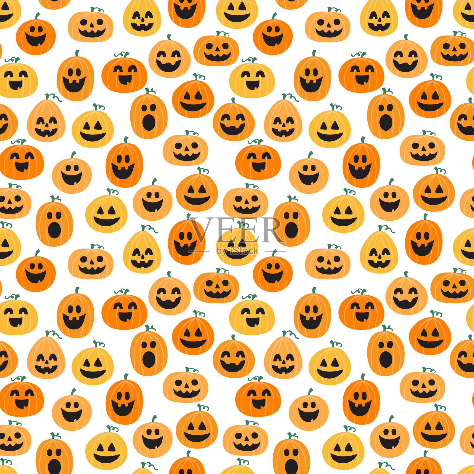 万圣节背景与搞笑的南瓜。无缝图案。矢量插图插画图片素材