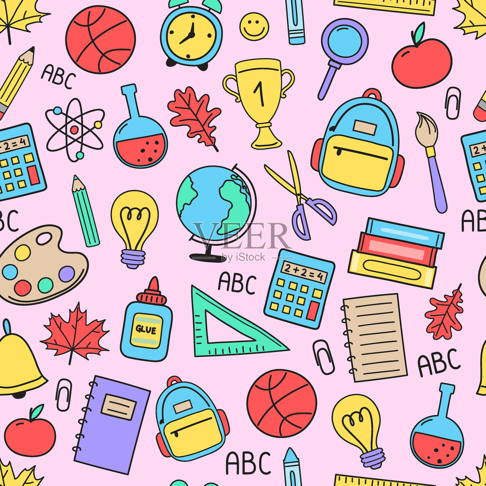 学校背景。无缝图案。矢量插图插画图片素材