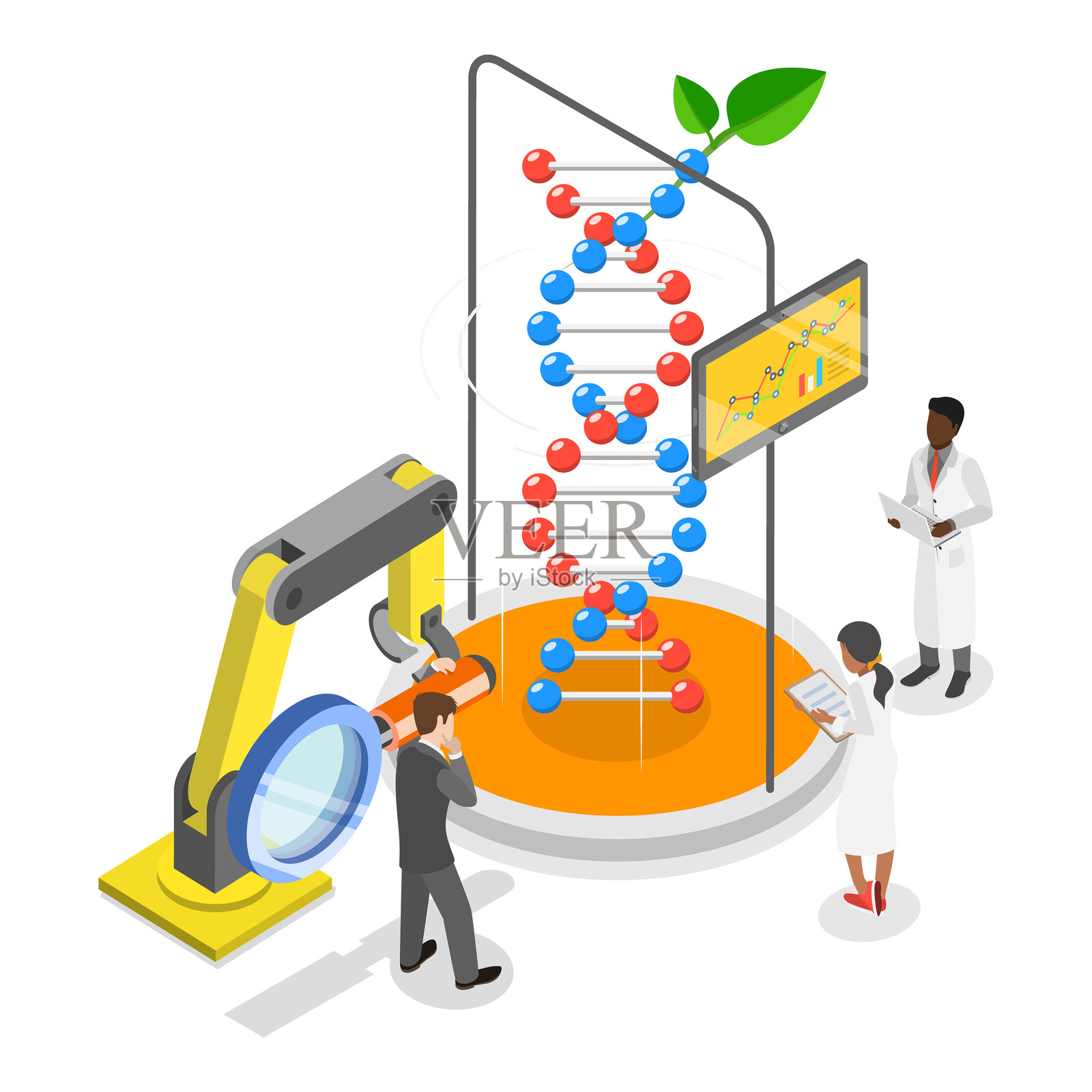 科学研究的3D等距平面矢量插图。项目3插画图片素材