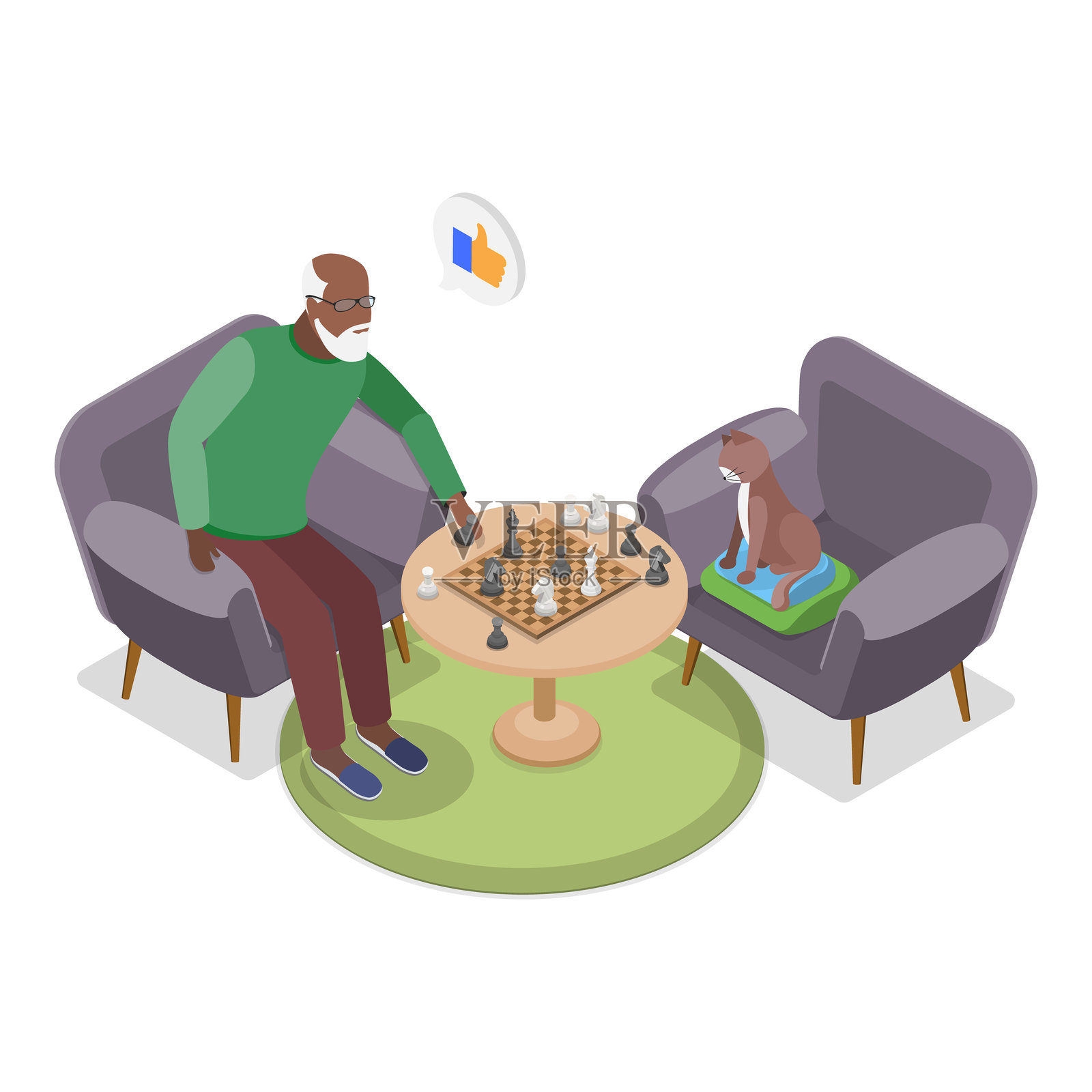 老年人在家休息的3D等距平面矢量插图。物品4插画图片素材
