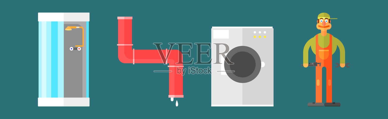 管道工作物体和设备图标矢量集插画图片素材