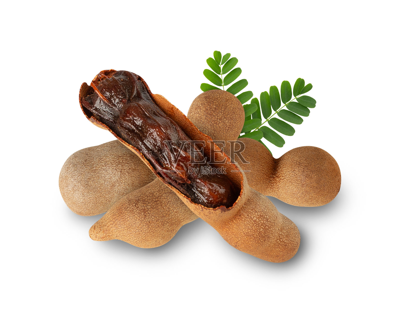 甜蜜的罗望子叶子与白色背景隔离，具有完整的景深效果照片摄影图片