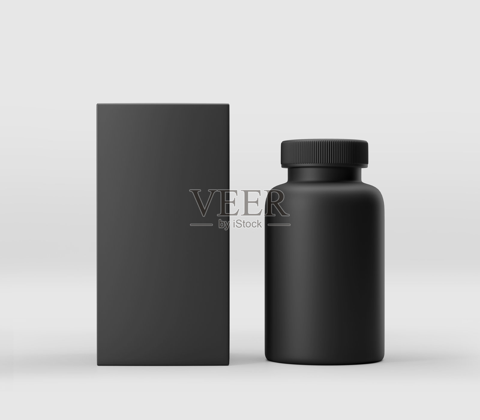 逼真的黑色补充剂瓶模型照片摄影图片