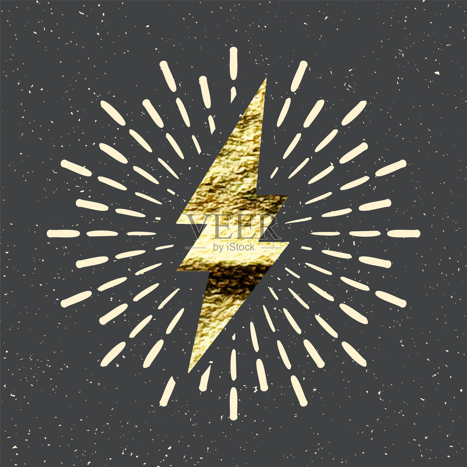 复古金色闪电和阳光射线.金箔纹理.带有日光效果的闪电