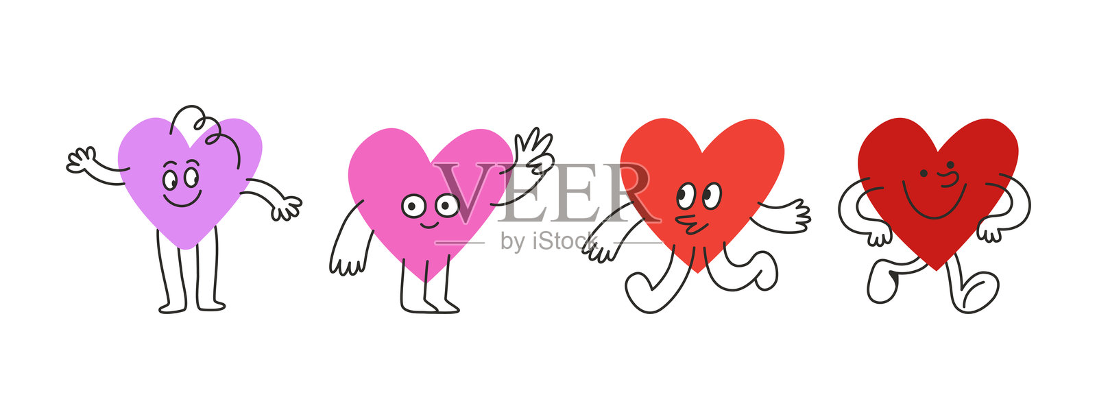 广告、品牌、海报和横幅的矢量logo设计模板及图形元素，带有微笑角色和吉祥物的有趣卡通插图，抽象贴纸和线条图标插画图片素材