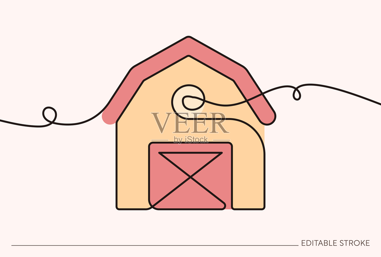 谷仓连续线条艺术插图插画图片素材