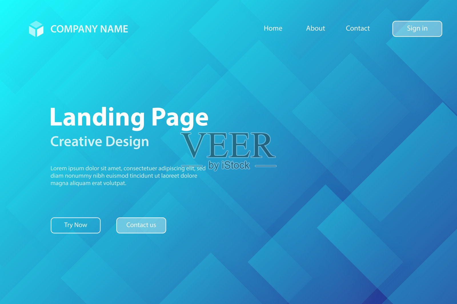 着陆页模板 - 带有方形和蓝色渐变的抽象背景 - 时尚设计插画图片素材
