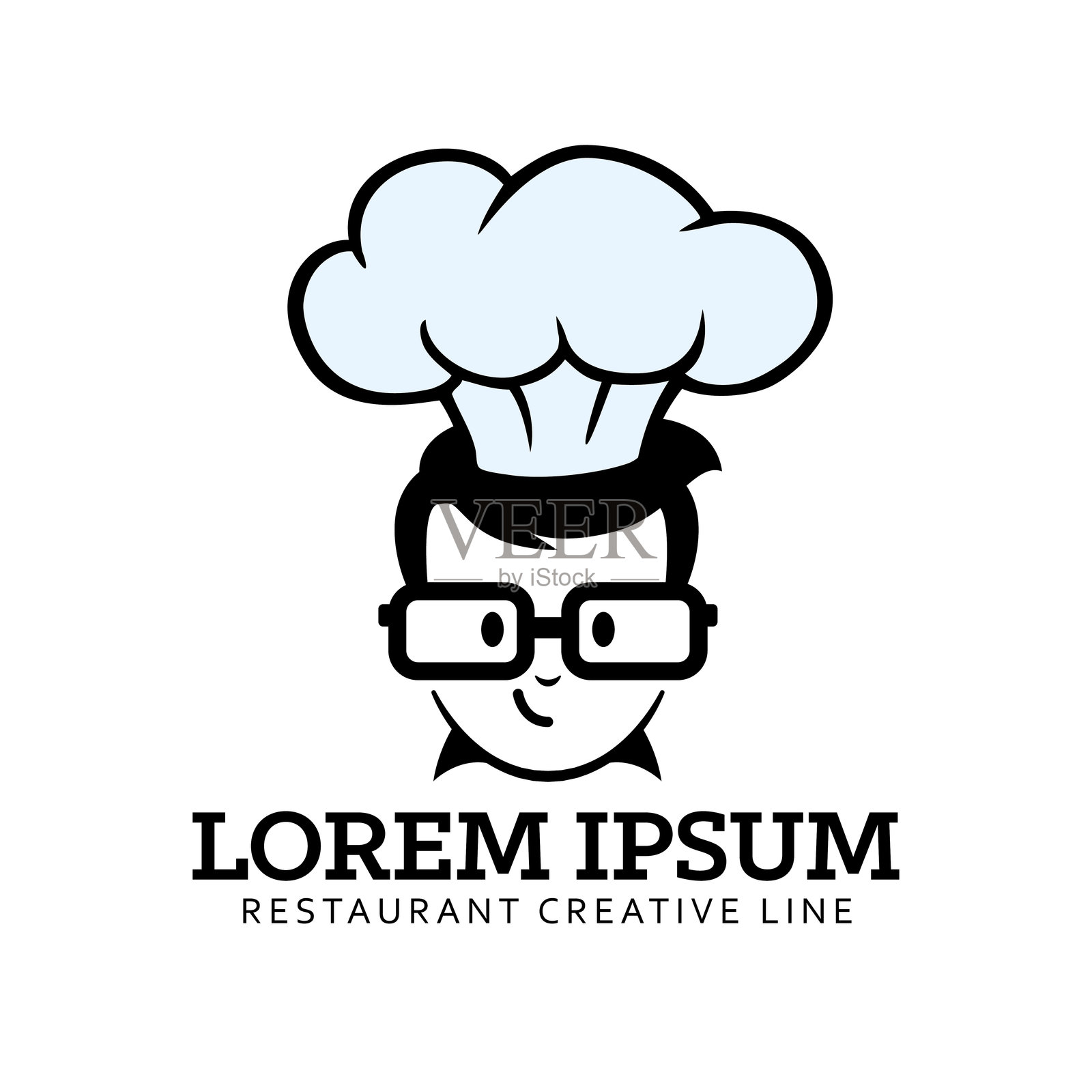 可爱而聪明的有趣厨师餐厅标志设计模板插画图片素材