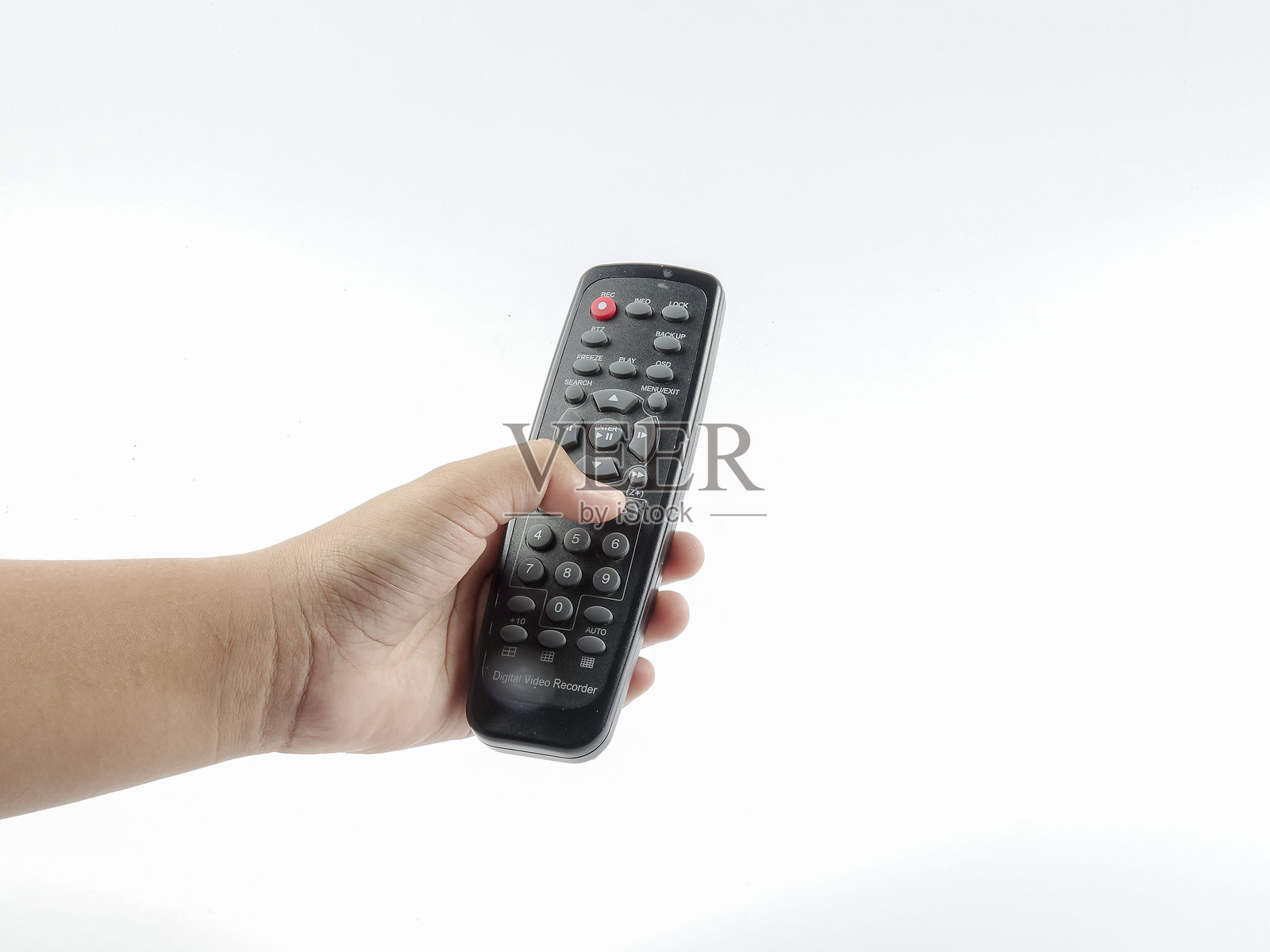 白色背景下的手握智能手机照片摄影图片